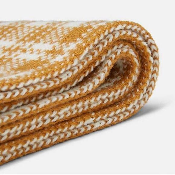 Timberland Buffalo Plaid Soft Wheat Scarf Women's Knit 10”x68” Brown Winter New - Picture 4 of 8